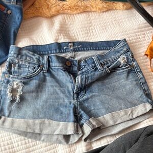 7 For All Mankind Light Blue Jean Shorts roll distressed